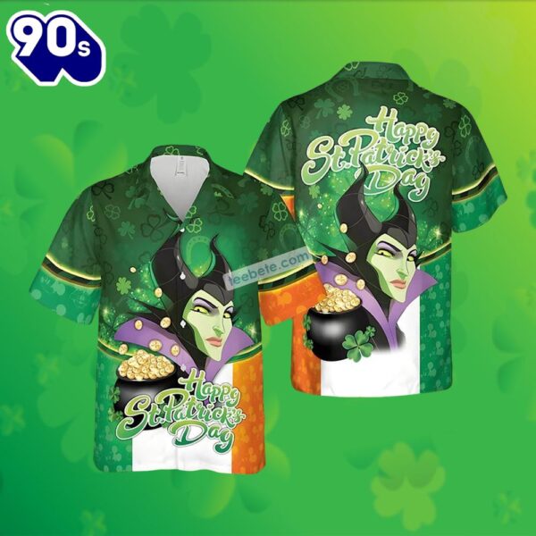 Maleficent Gold Coin Shamrock St Patrick Green Hawaiian Polo Golf Shirts 2025