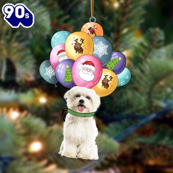 Maltese With Balloons Christmas Ornament, Gift For Christmas