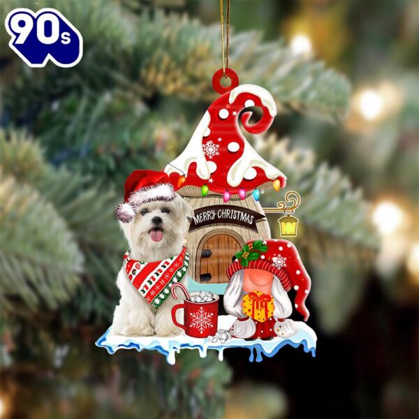 Maltese With Mushroom House Christmas Ornament, Gift For Christmas