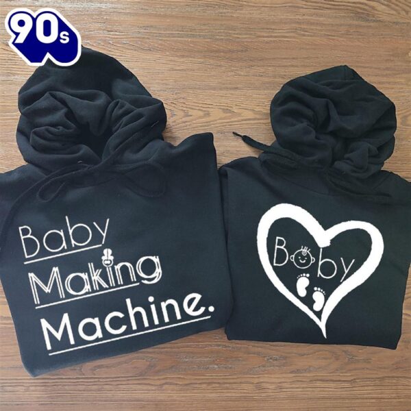 Matching Couple Hoodies Baby Making Machine &amp Baby Pregnancy Announcement Outfits