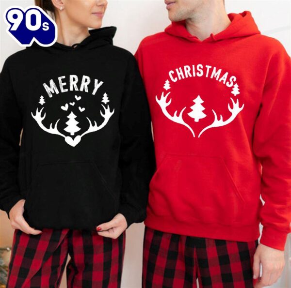 Matching Couple Hoodies Festive ‘Merry &amp Christmas’