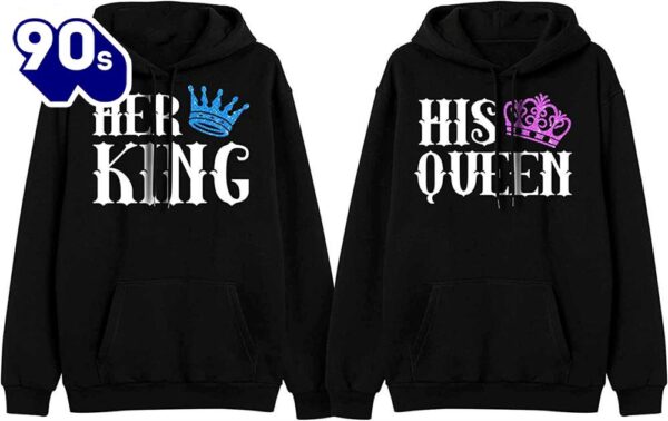 Matching Couple Hoodies Her King His Queen Crown