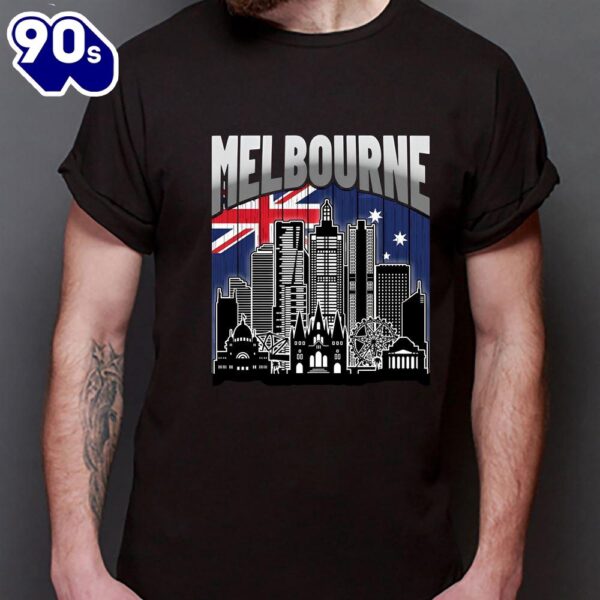 Melbourne Australia Skyline Vintage Australian Flag Classic Unisex T-Shirt Gildan