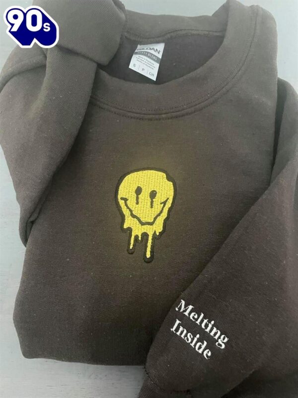 Melted Smiley Embroidered Sweatshirt Gift Christmas