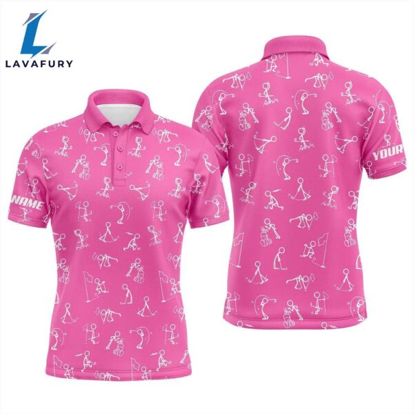 Men Golf Polo Upf Shirts Custom Name Funny Golf Pattern Pink Polo Shirt Best Mens Golf Wear  Gift Christmas