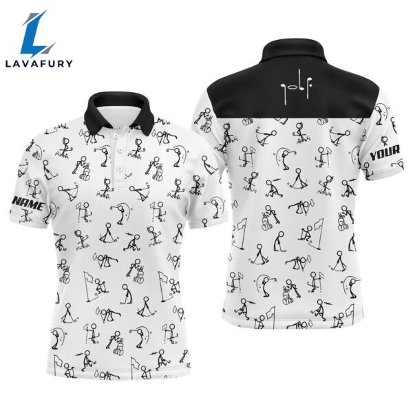 Men Golf Polo Upf Shirts Custom Name Funny Golf Pattern, White Polo Shirt Golf Outfit Men  Gift Christmas