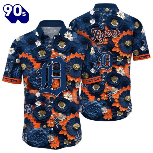 Men’s Detroit Tigers Hawaiian Button Up Shirts With Floral Pattern