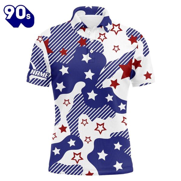 Mens Golf Polo Shirts Red White And Blue Star Pattern Custom    Gift Christmas