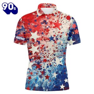 Mens Golf Polo Shirts Red, White And Blue Stars Pattern Custom Patriotic    Gift Christmas