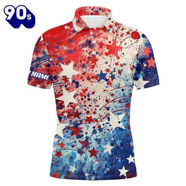 Mens Golf Polo Shirts Red, White And Blue Stars Pattern Custom Patriotic    Gift Christmas