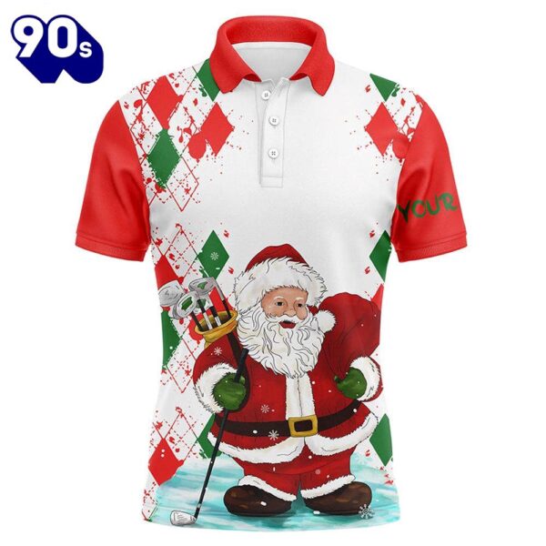 Mens Golf Polo Shirts Santa Golfer Custom Name Christmas Santa Golf, Christmas Gifts For Golf Lovers  Gift Christmas