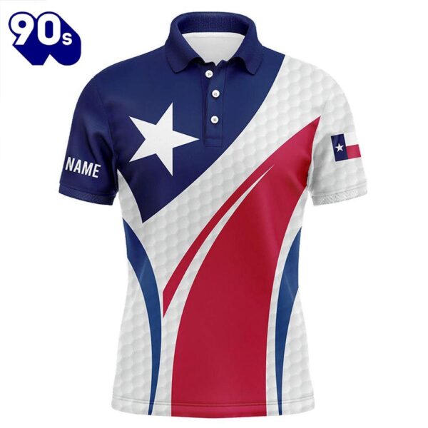 Mens Golf Polo Shirts Texas Flag Custom Red, White And Blue Golf Ball Skin Patriot Mens Golf Wears  Gift Christmas