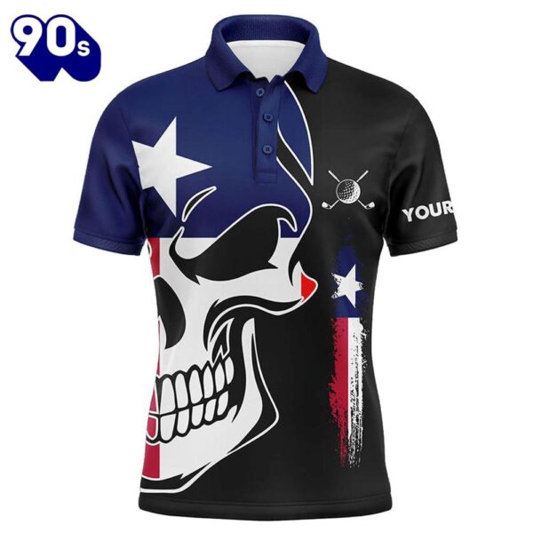 Mens Golf Polo Shirts Texas Flag Patriotic Custom Skull    Gift Christmas