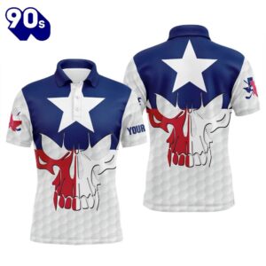 Mens Golf Polo Shirts Texas Flag Patriotic Custom Skull Golf Ball Shirts   Gift Christmas