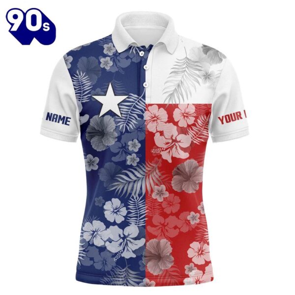 Mens Golf Polo Shirts Texas Flag Patriotic Tropical Floral Custom Name Team    Gift Christmas