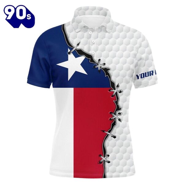 Mens Golf Polo Shirts Texas Flag White Golf Ball Skin Pattern Custom Patriot Team   Gift Christmas