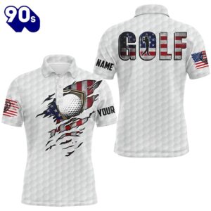 Mens Golf Polo Shirts Vintage American Flag Custom Team , Patriot White Golf Tops  Gift Christmas