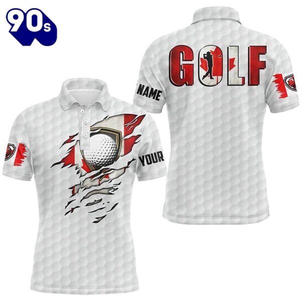 Mens Golf Polo Shirts Vintage Canada Flag Custom Team , Canadian Patriot White Golf Tops  Gift Christmas