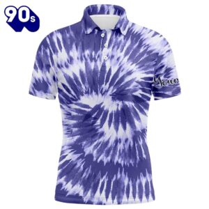 Mens Golf Polo Shirts Violet Purple Tie Dye Background Custom Name , Golfing Gift  Gift Christmas