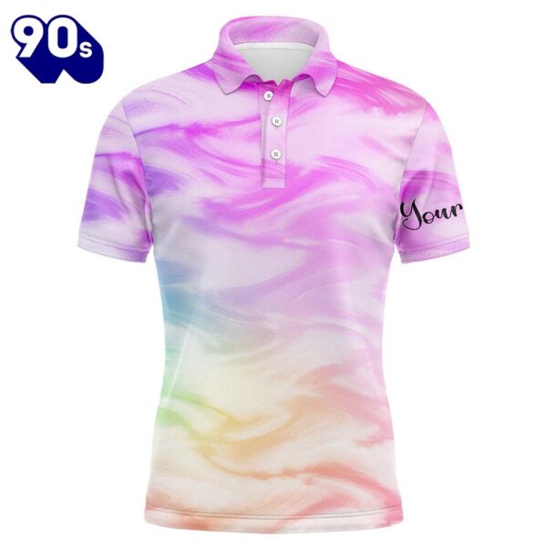 Mens Golf Polo Shirts With Colorful Watercolor Paint Custom Name Pattern , Golfing Gift  Gift Christmas