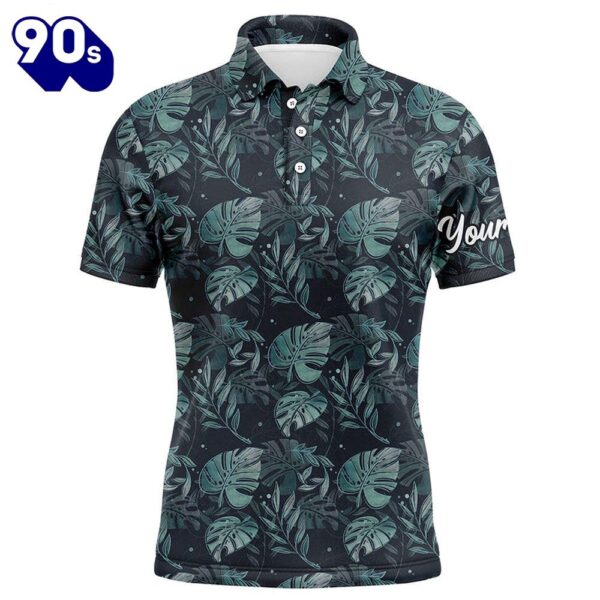 Mens Golf Polo Shirts With Monstera Leaves Tropical Custom Name   Gift Christmas