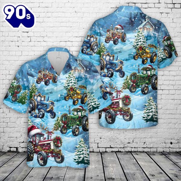 Merry Christmas Farm Tractor Hawaiian Shirt