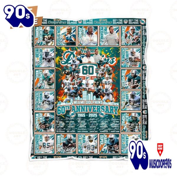 Miami Dolphins 60th Anniversary 1965 – 2025 Fleece Blanket