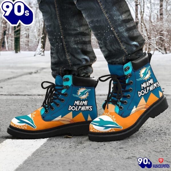 Miami Dolphins All Season Boots  Casual Shoes  Vegan Leather Custom Boot Shoes