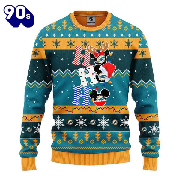 Miami Dolphins HoHoHo Mickey Christmas Ugly Sweater  Gift Christmas