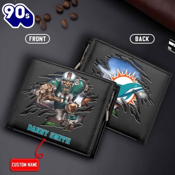 Miami Dolphins Men’s Leather Wallet Custom Name