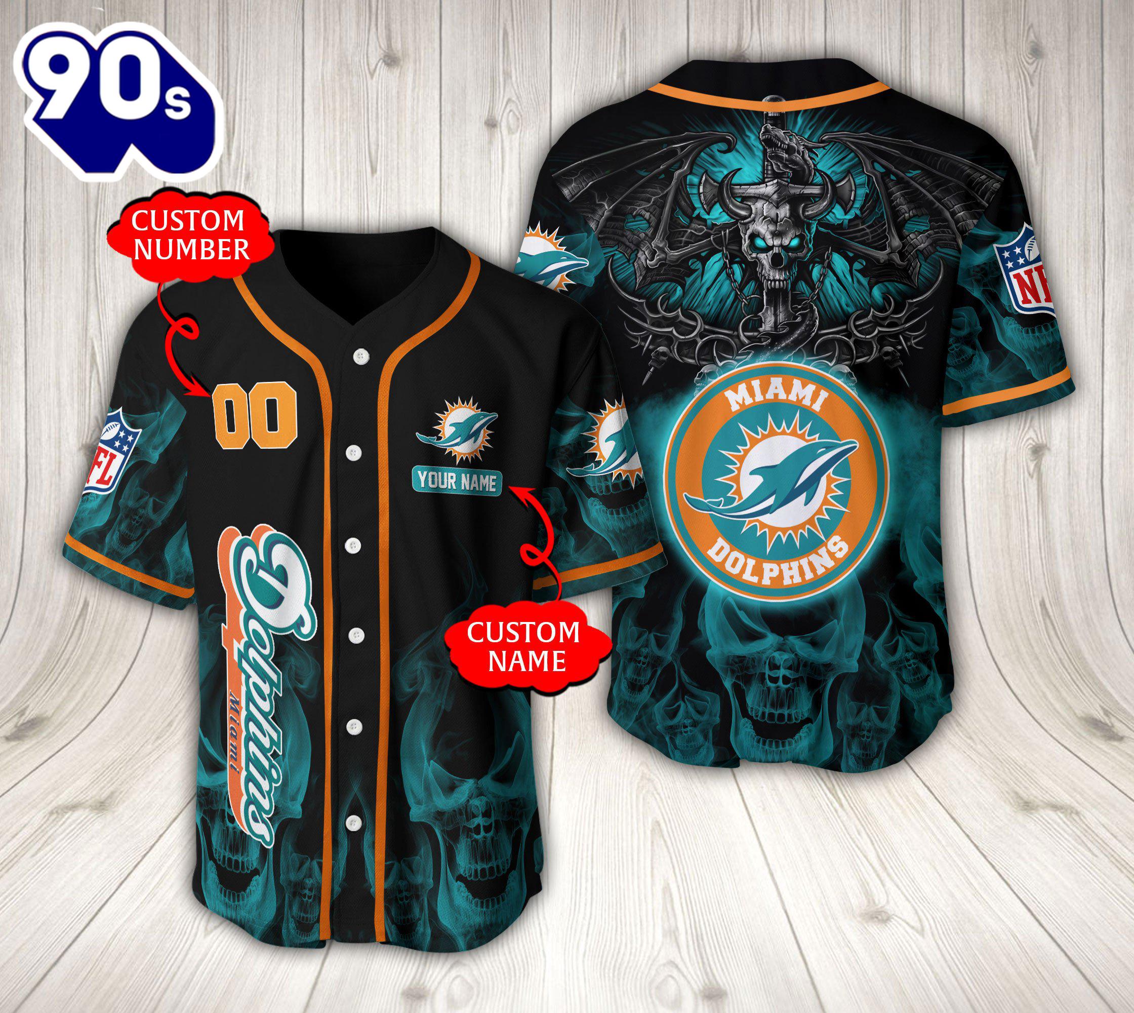 Miami Dolphins NFL Baseball Jersey Custom Name And Number Shirt For Fans Miami Dolphins NFL Baseball Jersey Custom Name And Number Shirt For Fans