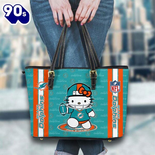 Miami Dolphins NFL Kitty Women Leather Tote Bag   Gift For Christmas