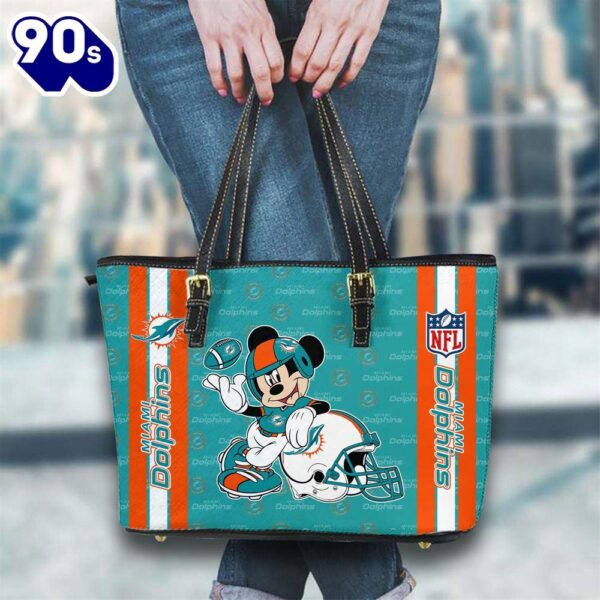 Miami DolphinsNFL Mickey Women Leather Tote Bag