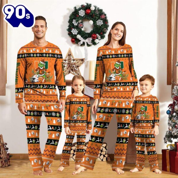 Miami Hurricanes NCAA Custom Name Grinch Christmas And Sport Team Pajama Set  Gift Christmas