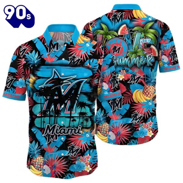 Miami Marlins Hawaiian Button Up Shirts Heatwave Aloha Shirt