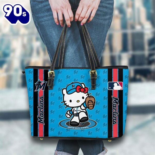 Miami Marlins Mlb Kitty Women Leather Tote Bag