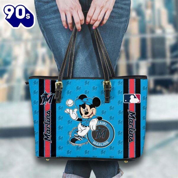 Miami Marlins Mlb Mickey Women Leather Tote Bag