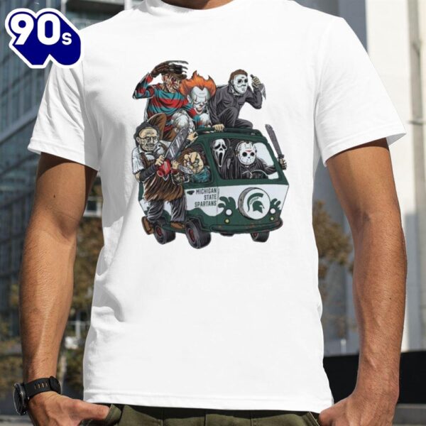 Michigan State Spartans Horror Movies Characters Bus Halloween 2024 T-Shirts