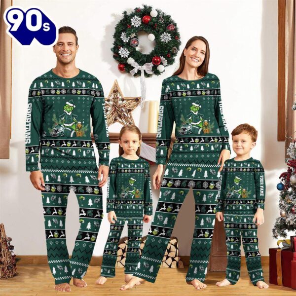 Michigan State Spartans NCAA Custom Name Grinch Christmas And Sport Team Pajama Set  Gift Christmas