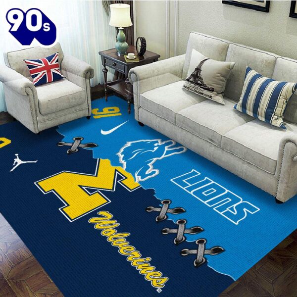 Merry Christmas  Michigan Wolverines Football x Detroit Lions Merry Christmas Custom Rug Carpet