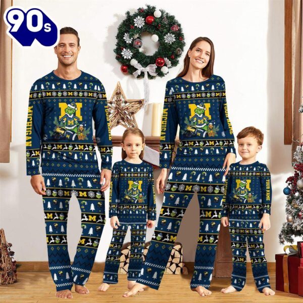 Michigan Wolverines NCAA Custom Name Grinch Christmas And Sport Team Pajama Set  Gift Christmas