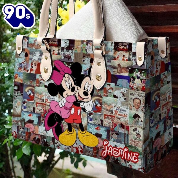 Mickey And Minne Custom Name Leather Handbag