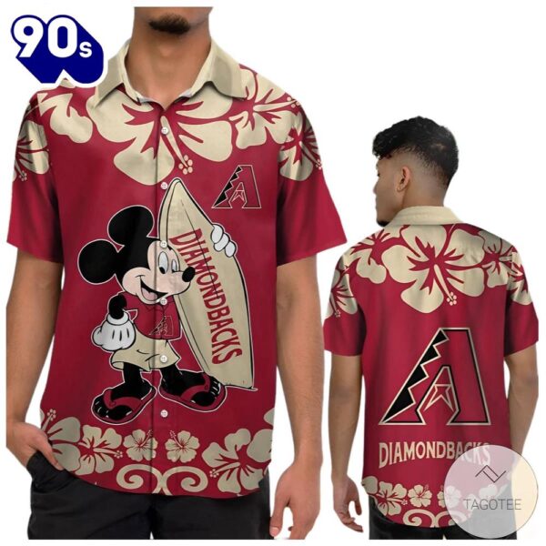 Mickey Mouse Arizona Diamondbacks Hawaiian Button Up Shirts Red
