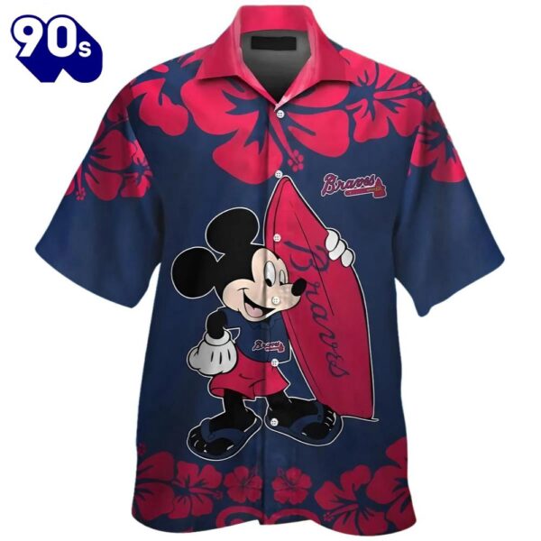Mickey Mouse Atlanta Braves Hawaiian Button Up Shirts
