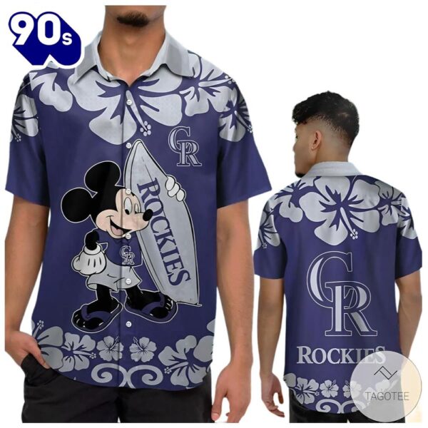 Mickey Mouse Colorado Rockies Hawaiian Button Up Shirts