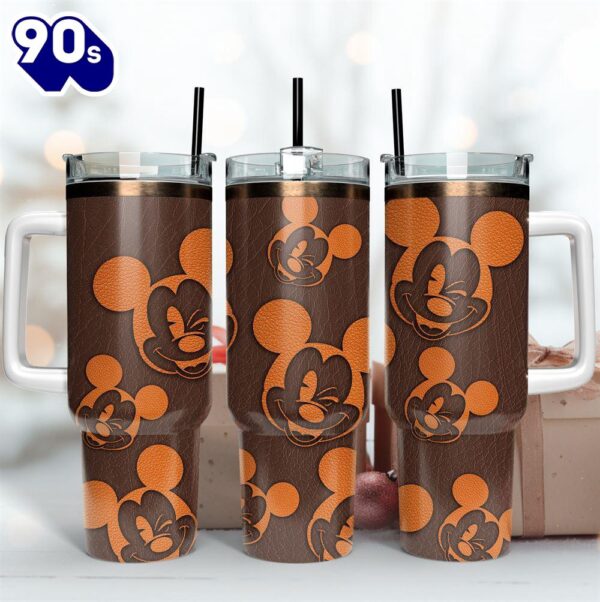 Mickey Mouse Disney Cartoon Leather Print Custom Stanley Cup 40 Oz Tumbler With Handle