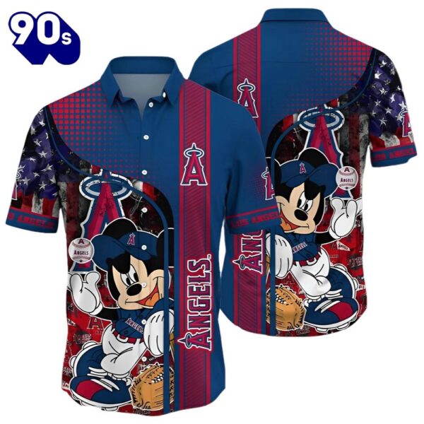 Mickey Mouse Los Angeles Angels Hawaiian Button Up Shirts