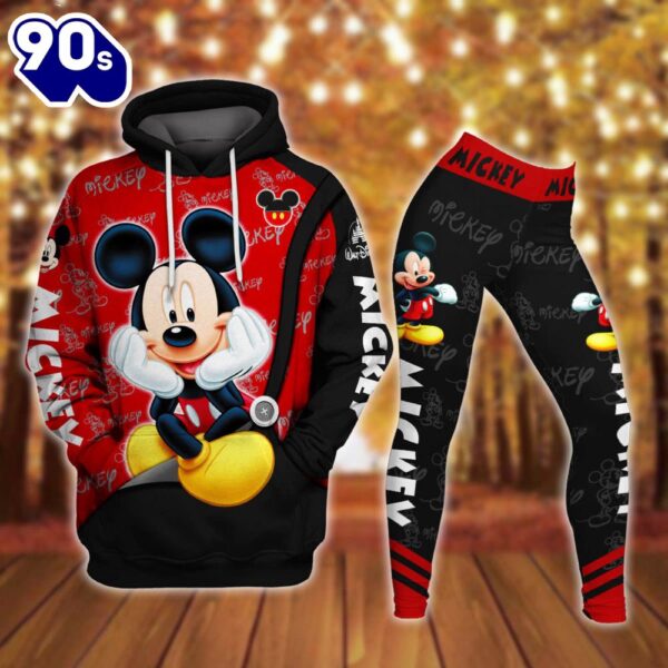 Mickey Mouse Pattern Hoodie And Leggings Set