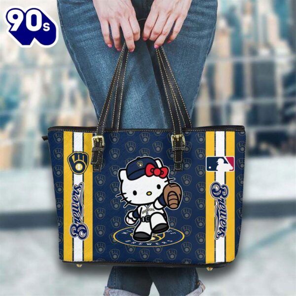 Milwaukee Brewers Mlb Kitty Women Leather Tote Bag