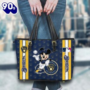 Milwaukee Brewers Mlb Mickey Women Leather Tote Bag